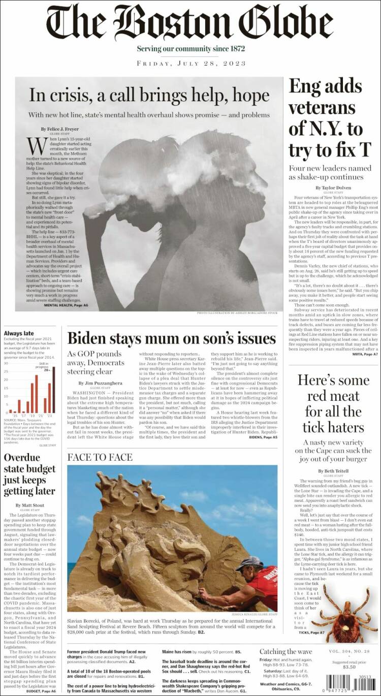 Portada de Boston Globe (USA)