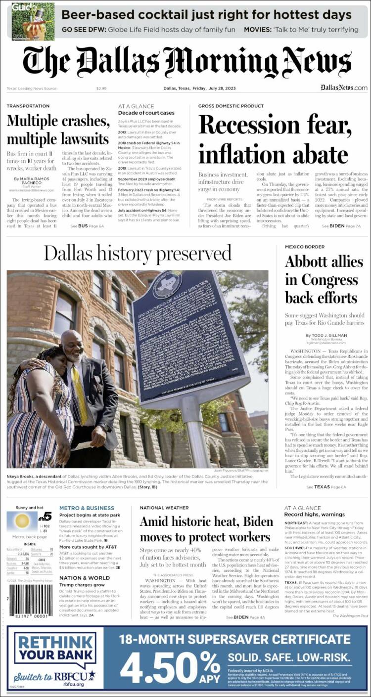 Portada de Dallas Morning News (USA)