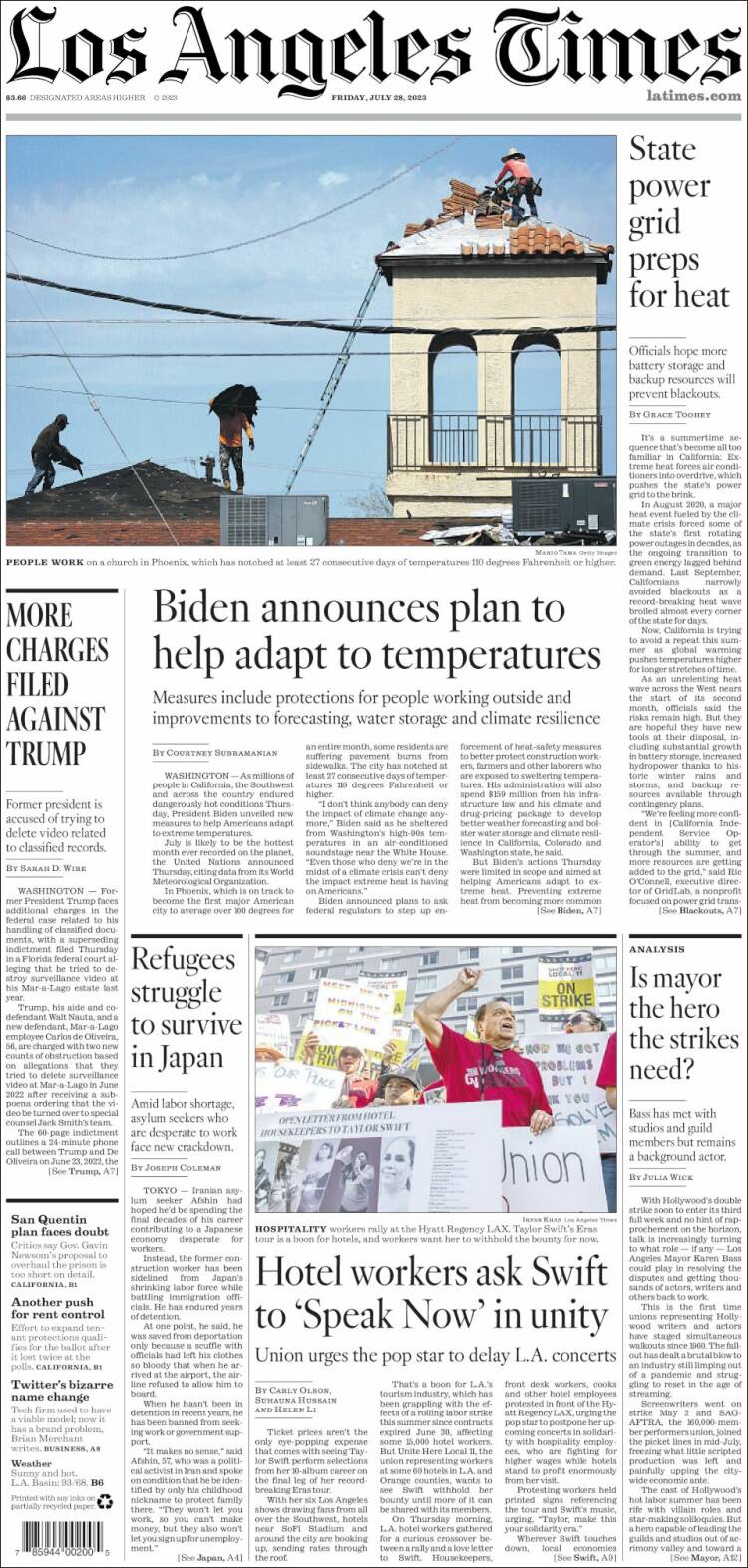 Portada de Los Angeles Times (USA)