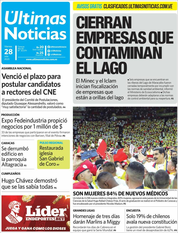 Portada de Últimas Noticias (Venezuela)