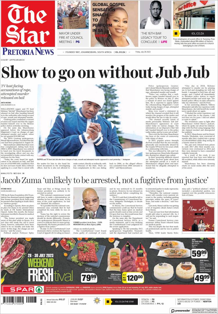 Portada de The Star (Sud&aacute;frica)