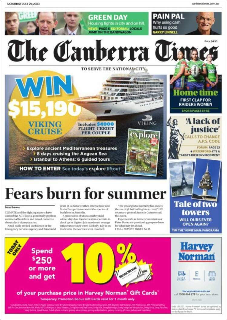 Portada de The Canberra Times (Australia)