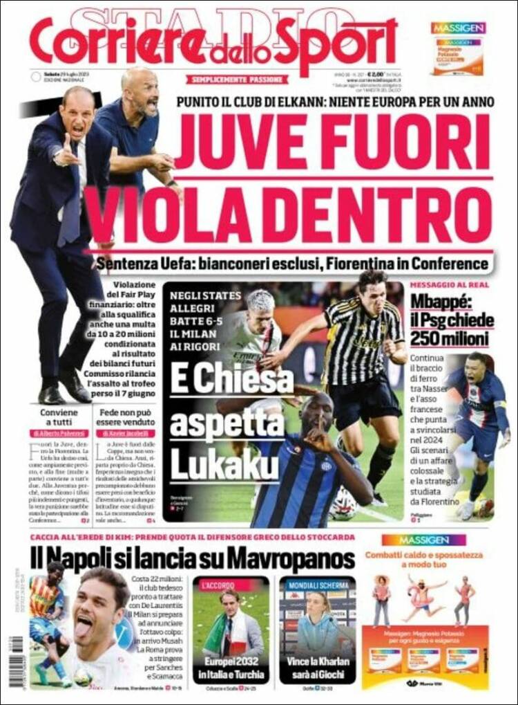 Portada de Corriere dello Sport (Italia)