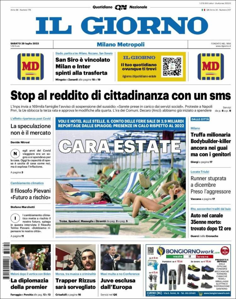 Portada de Il Giorno (Italia)