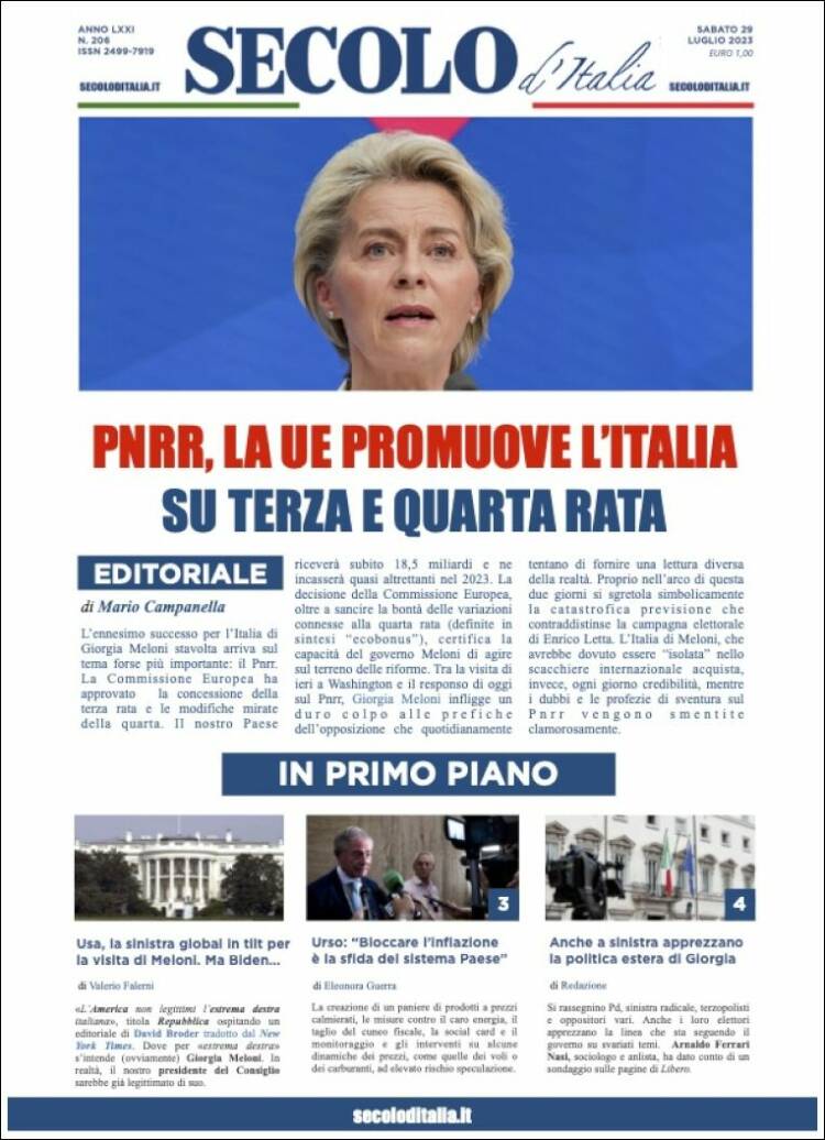 Portada de Secolo d'Italia (Italia)