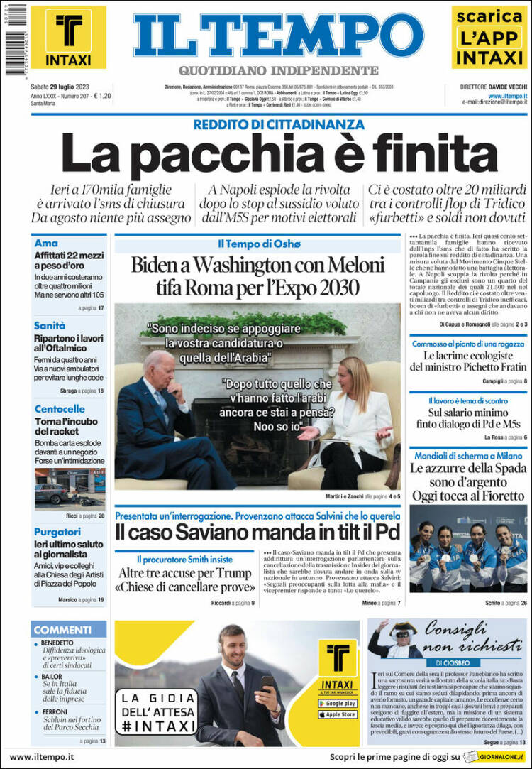 Portada de Il Tempo (Italia)