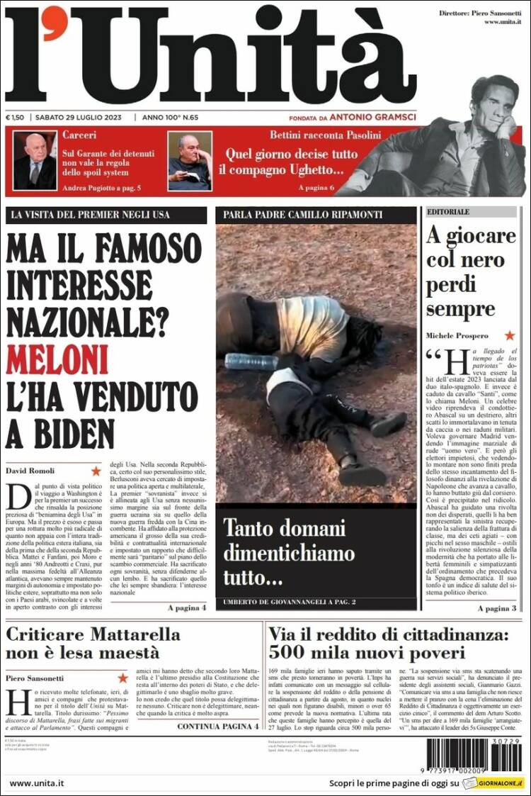 Portada de l'Unità (Italia)