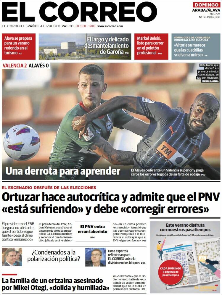 Portada de El Correo - Álava (España)