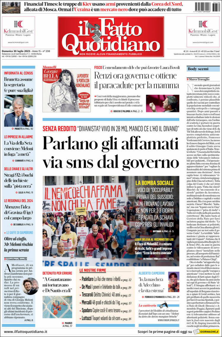 Portada de Il Fatto Quotidiano (Italia)