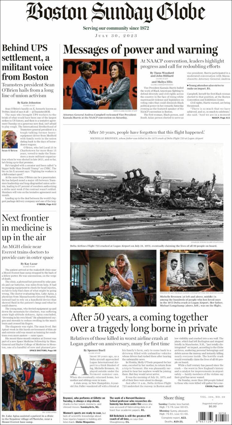 Portada de Boston Globe (USA)