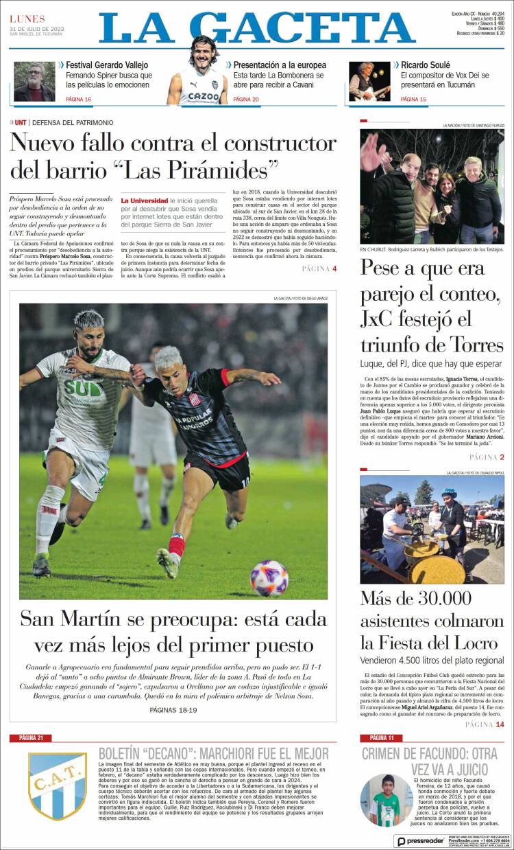Portada de La Gaceta (Argentina)