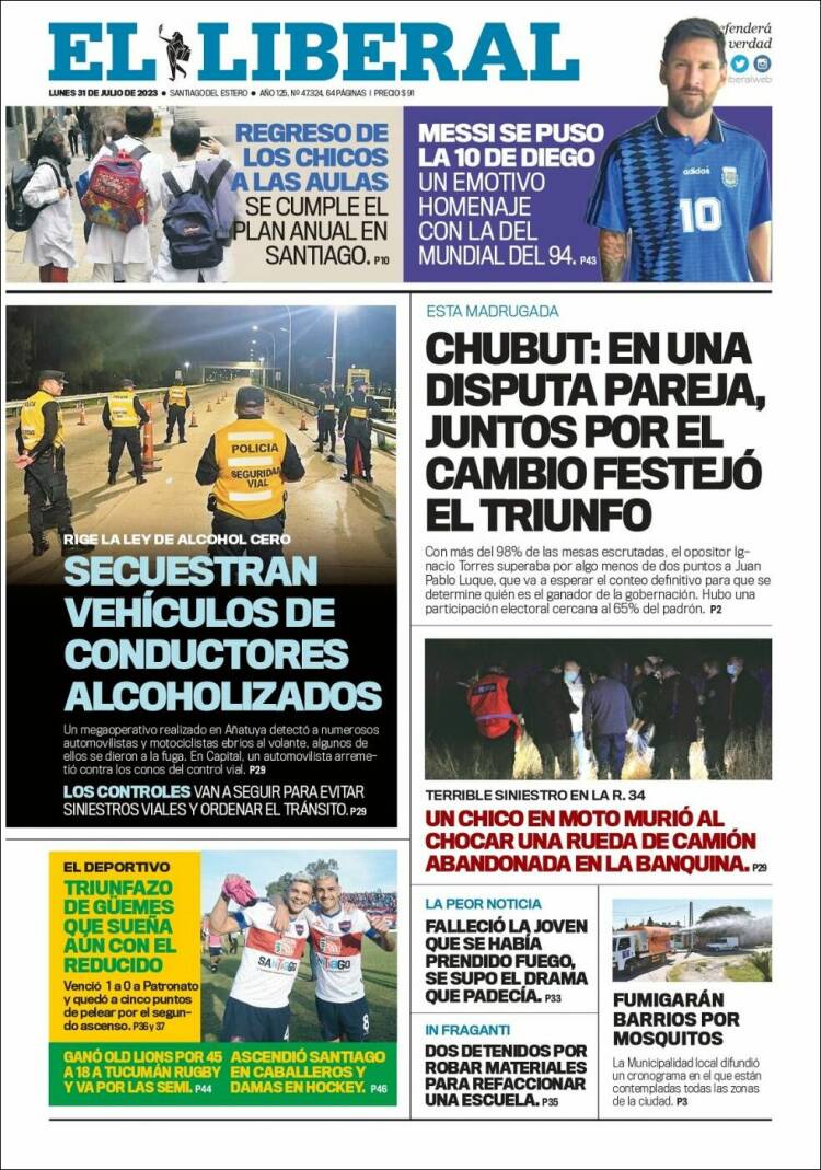 Portada de Diario El Liberal (Argentina)