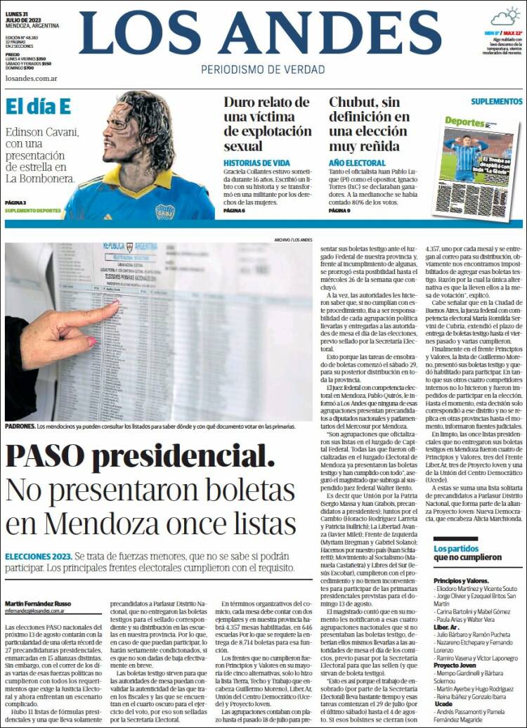 Portada de Los Andes - Mendoza (Argentina)