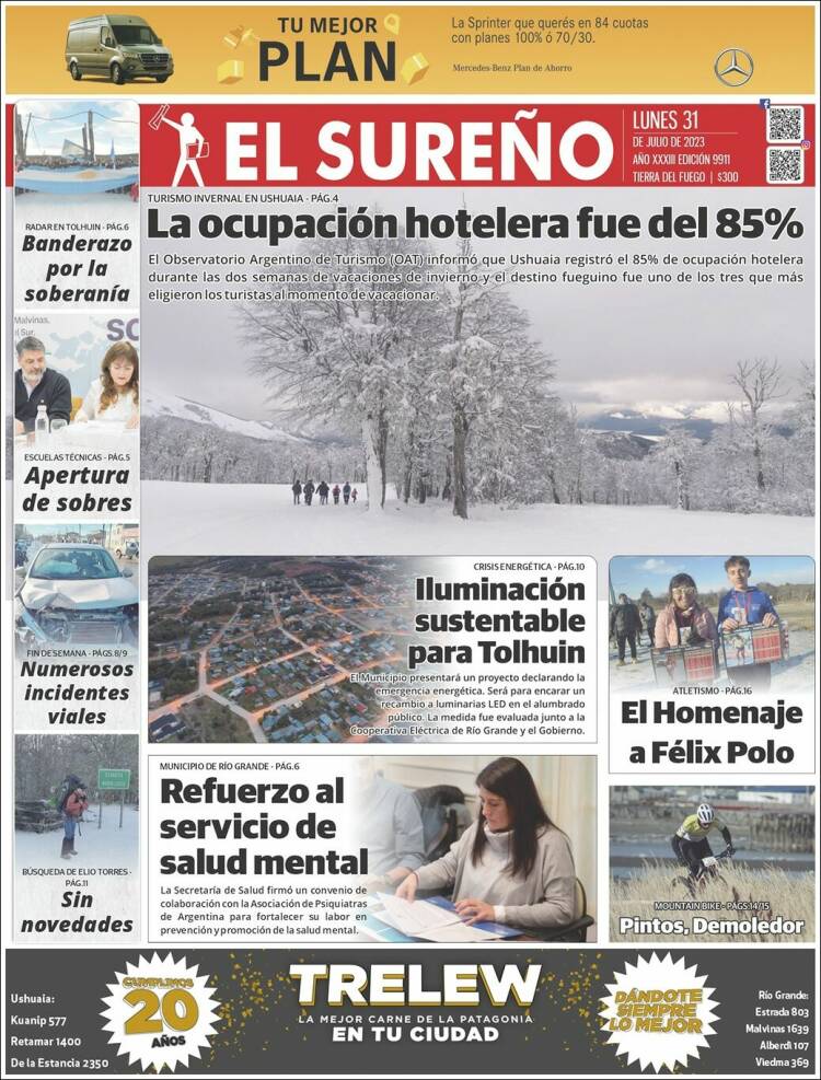Portada de Diario El Sureño (Argentina)