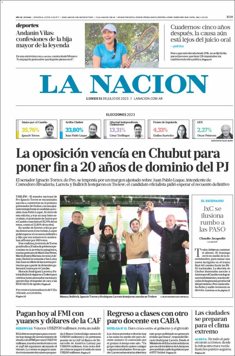 Portada de La Nación (Argentina)