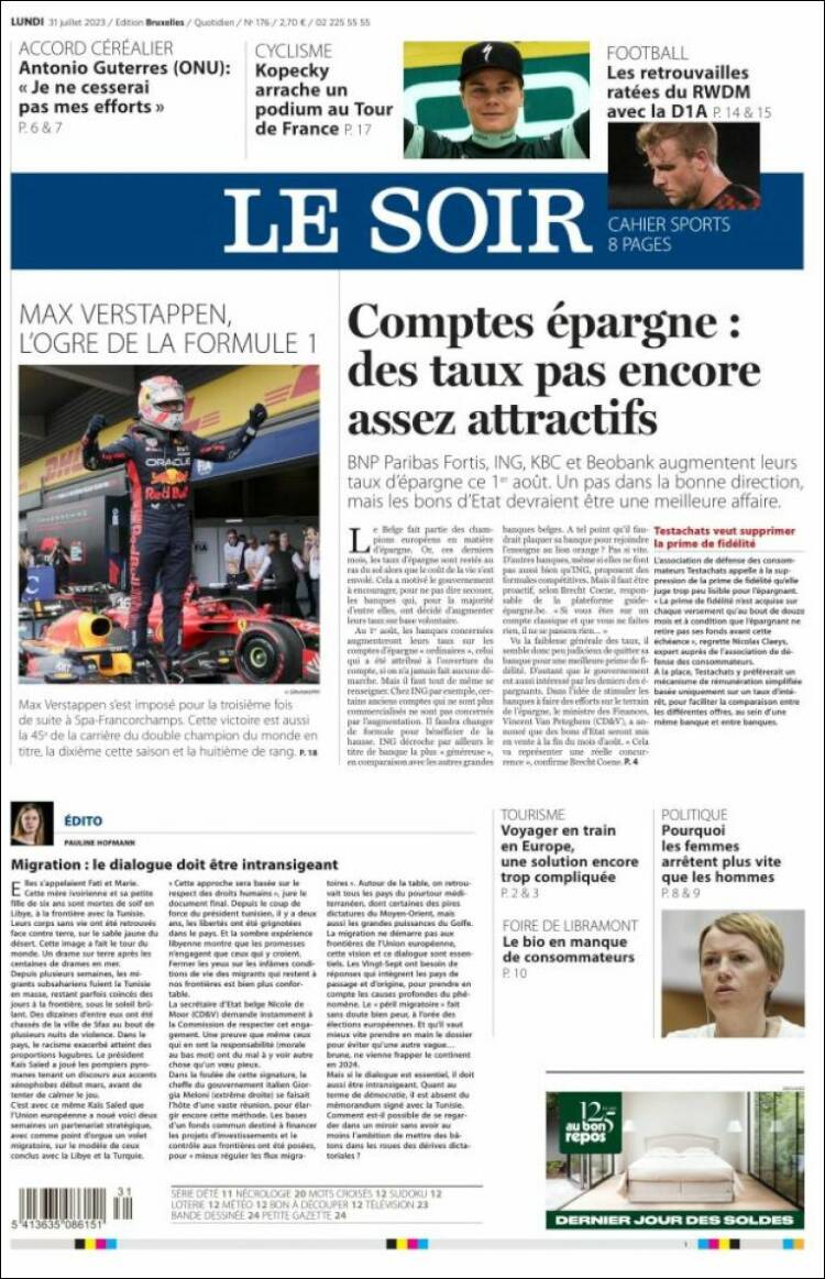 Portada de Le Soir (B&eacute;lgica)
