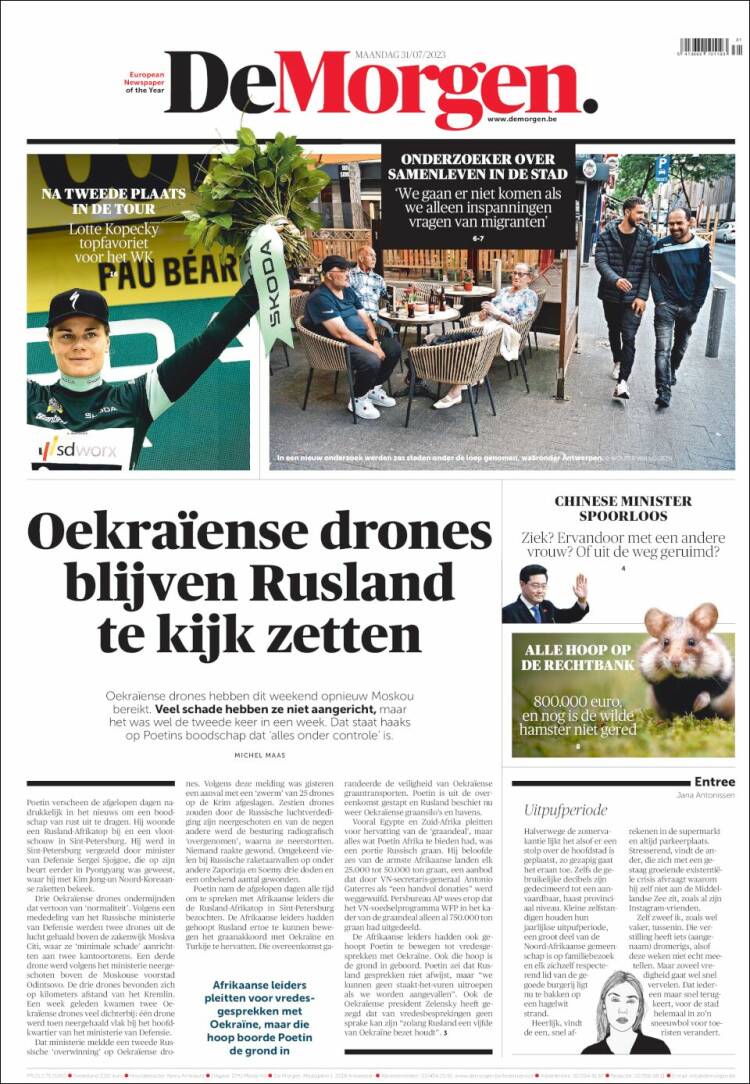 Portada de De Morgen (B&eacute;lgica)