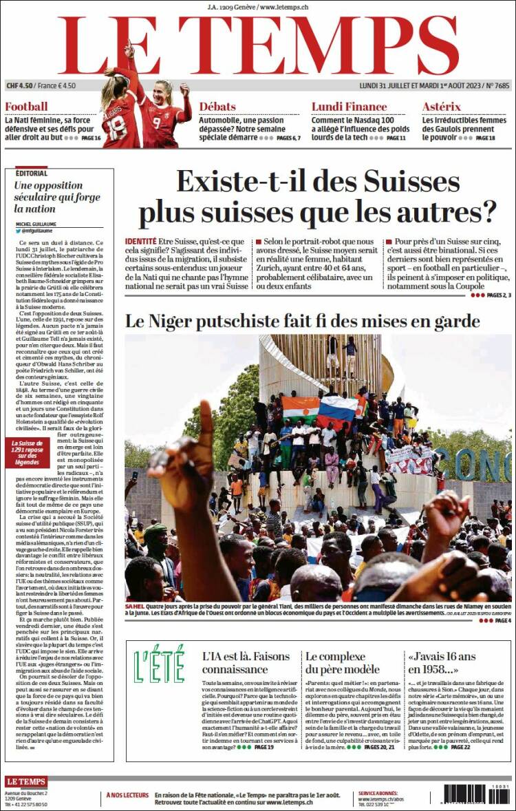 Portada de Le Matin (Suiza)