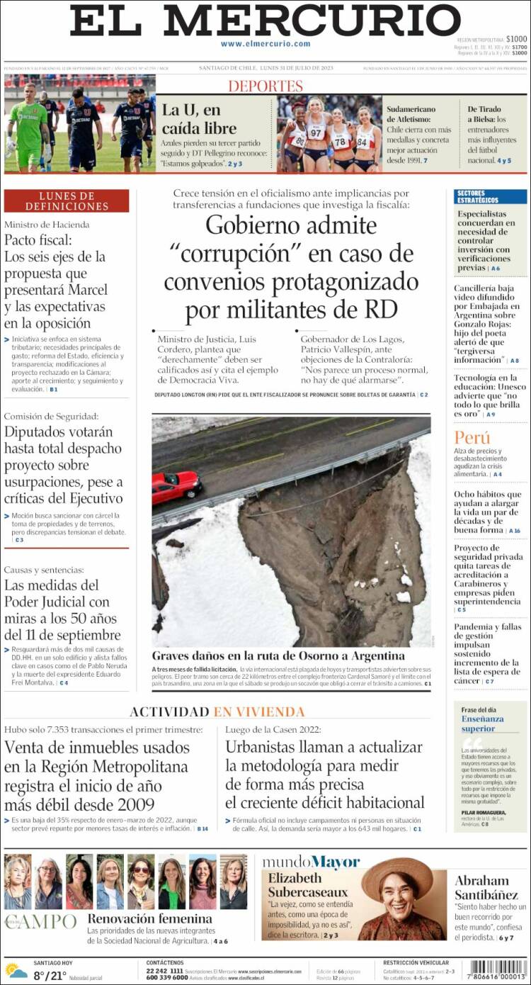 Portada de El Mercurio (Chile)