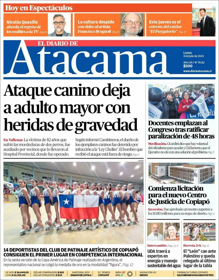 Portada de Diario de Atacama (Chile)
