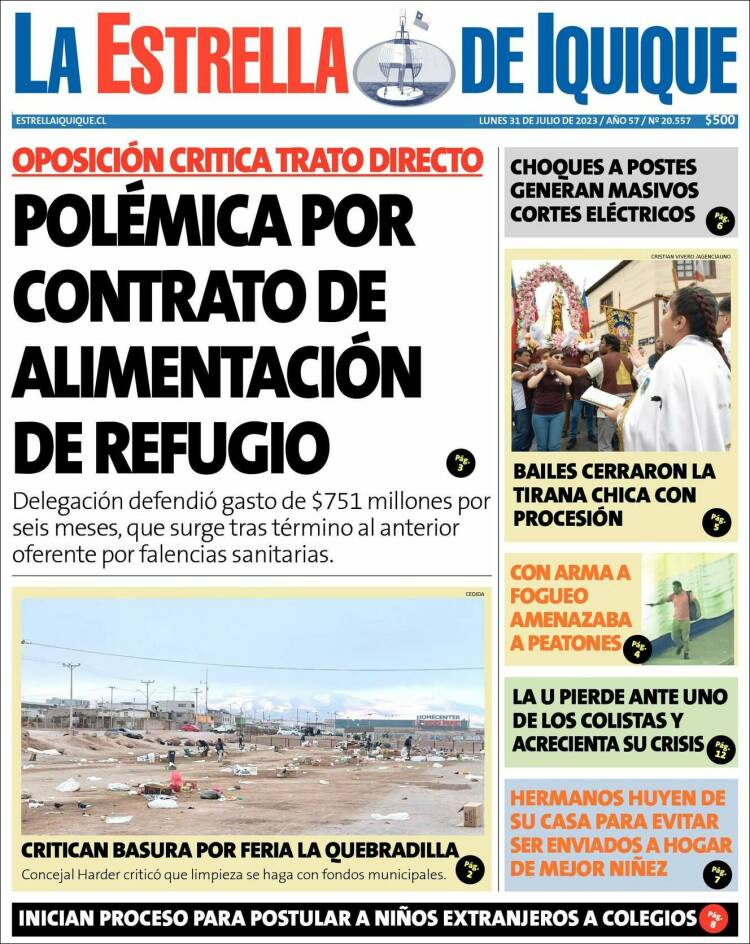 Portada de La Estrella de Iquique (Chile)