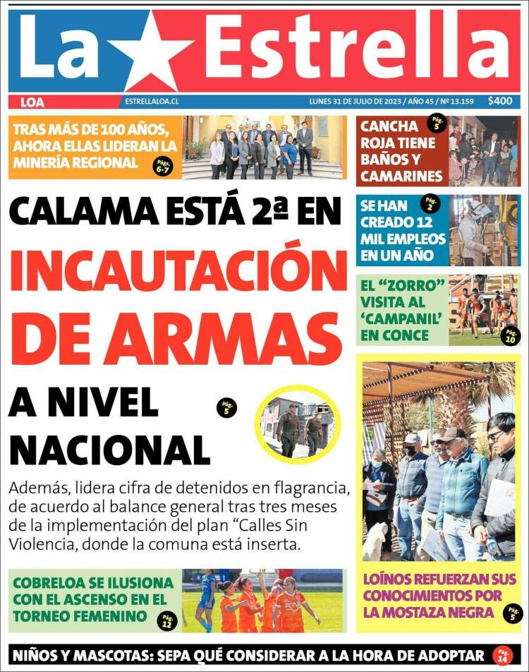 Portada de La Estrella de Loa (Chile)