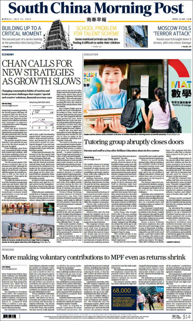 Portada de South China Morning Post (China)