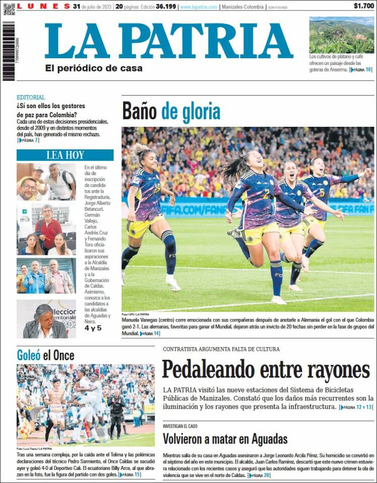 Portada de La Patria (Colombia)