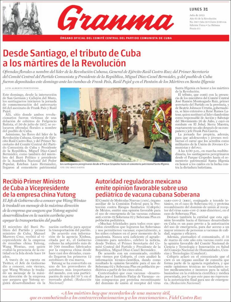 Portada de Granma (Cuba)