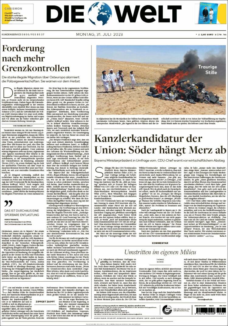 Portada de Die Welt (Alemania)
