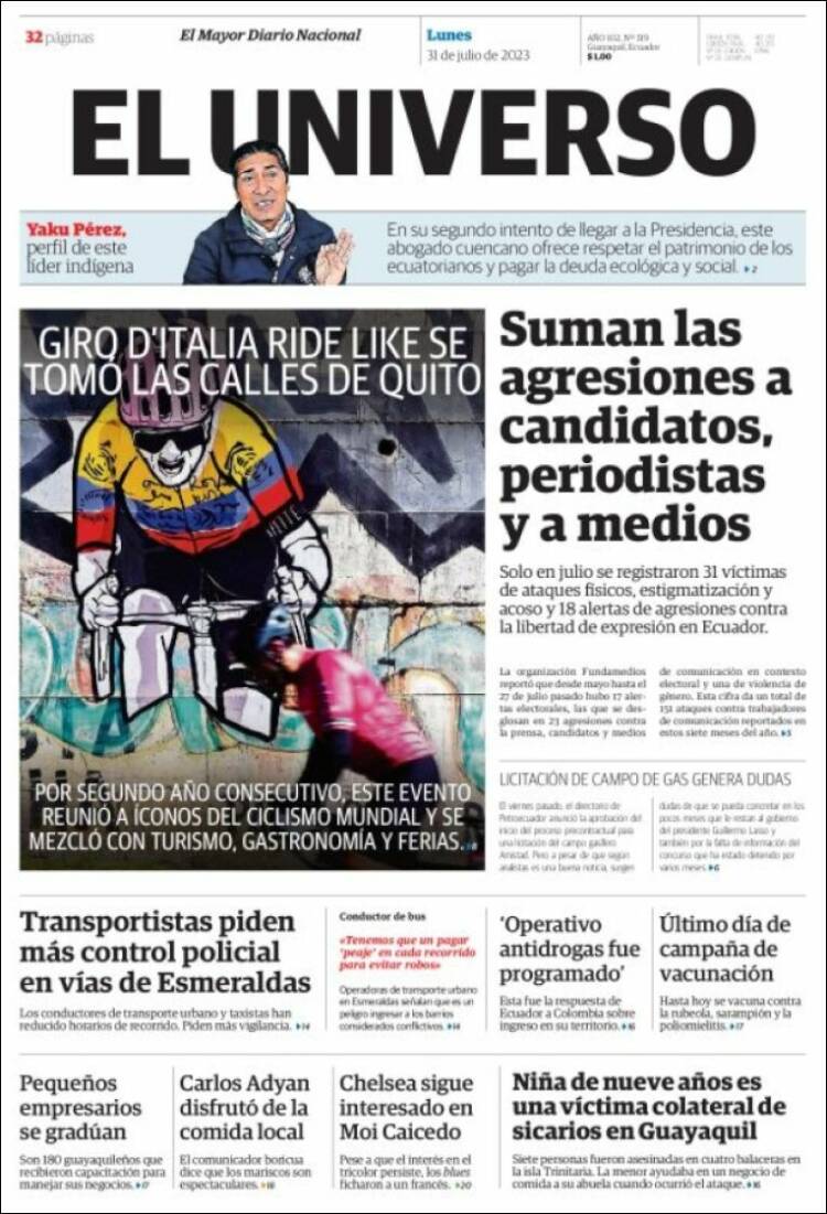 Portada de El Universo - Ecuador (Ecuador)