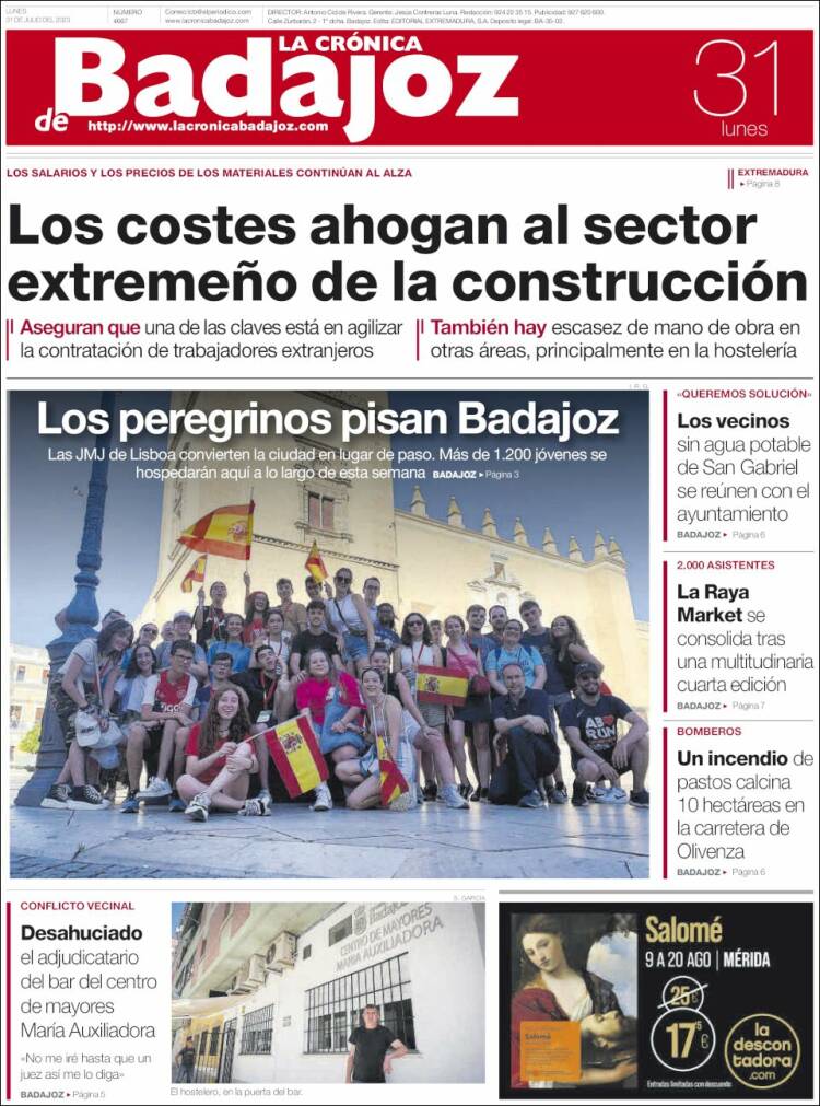 Portada de La Crónica de Badajoz (España)