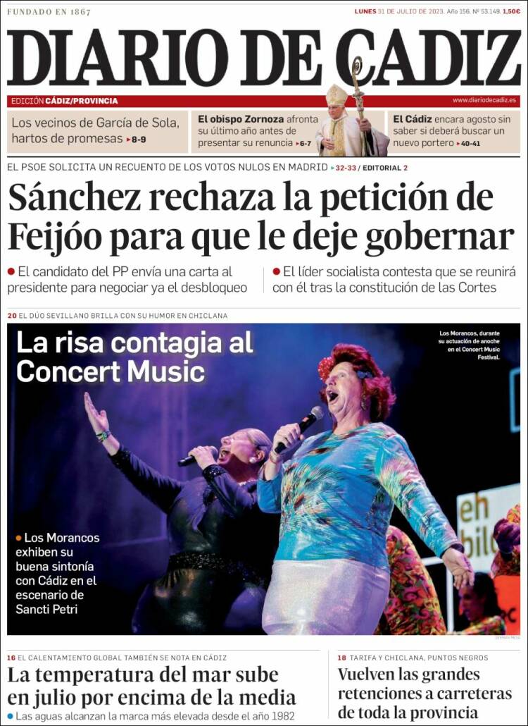 Portada de Diario de Cádiz (España)