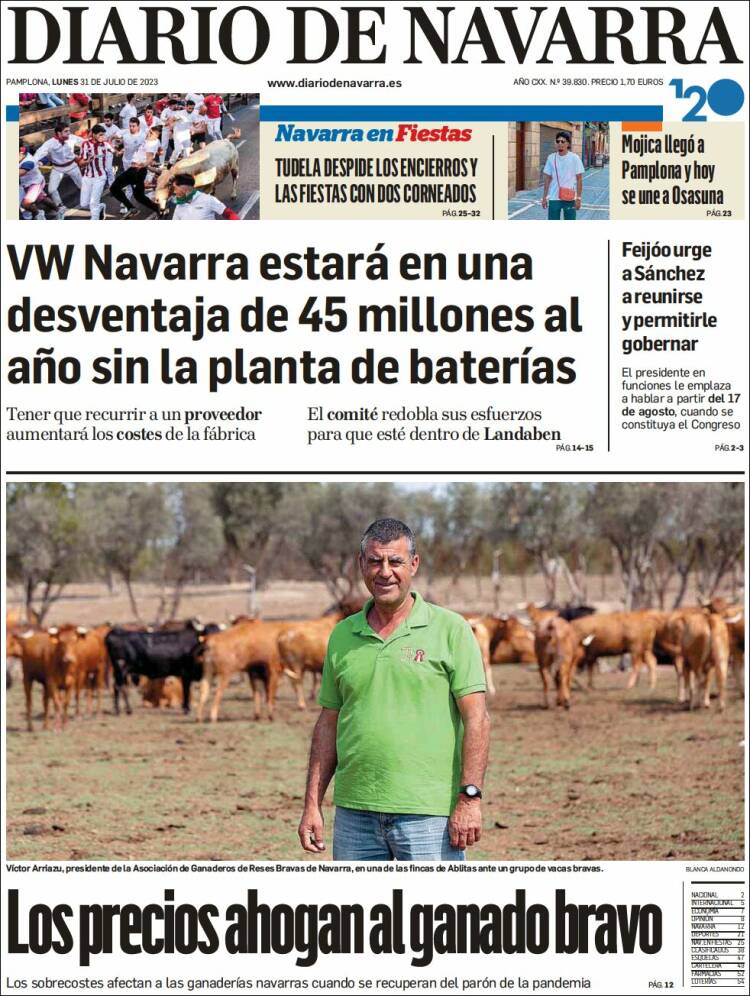 Portada de Diario de Navarra (España)