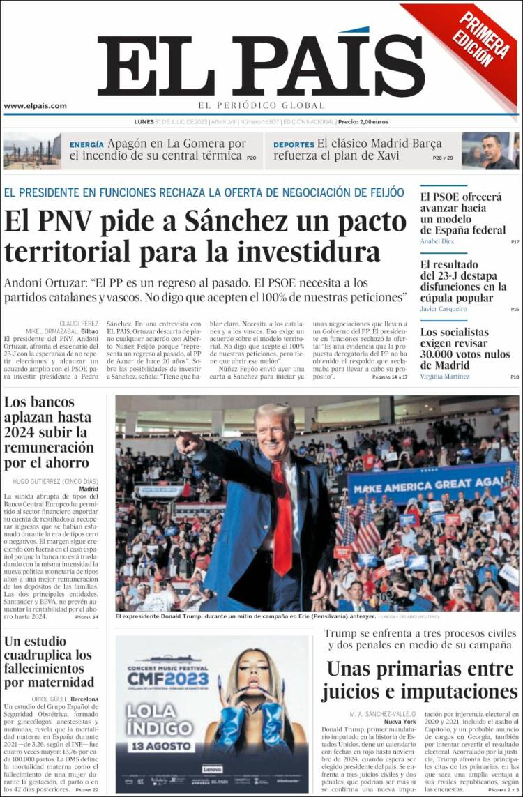 Portada de El País (España)