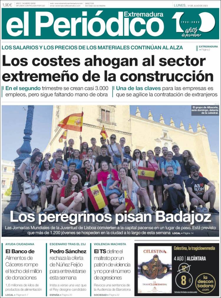 Portada de El Periódico de Extremadura (España)