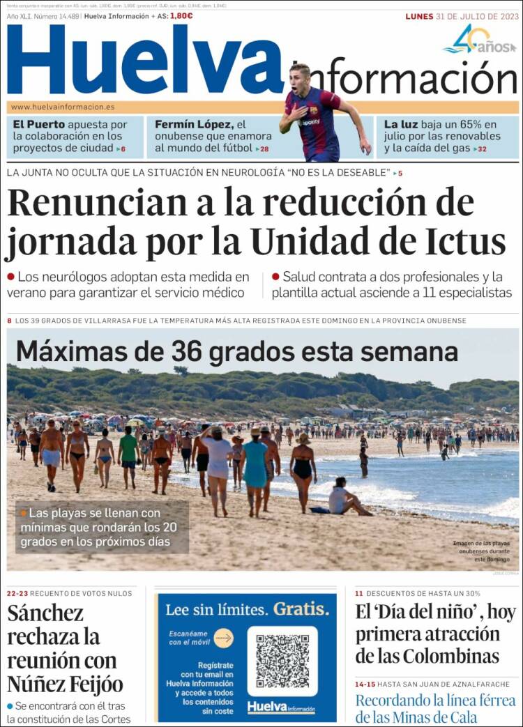 Portada de Huelva Información (España)