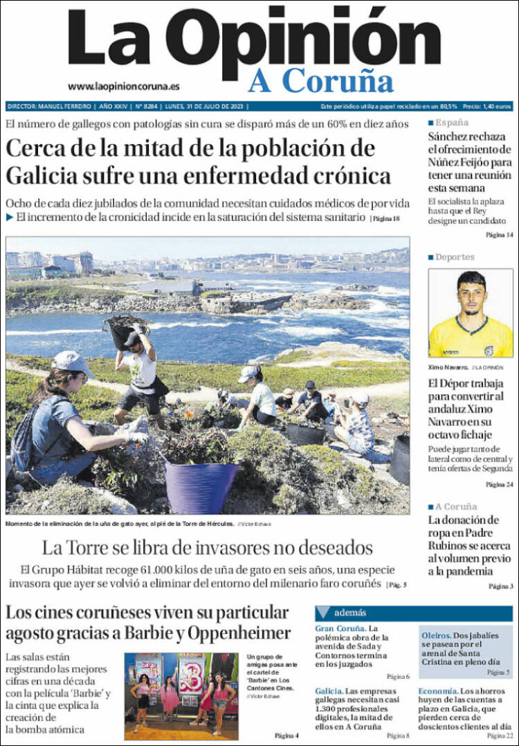 Portada de La Opinión de A Coruña (España)