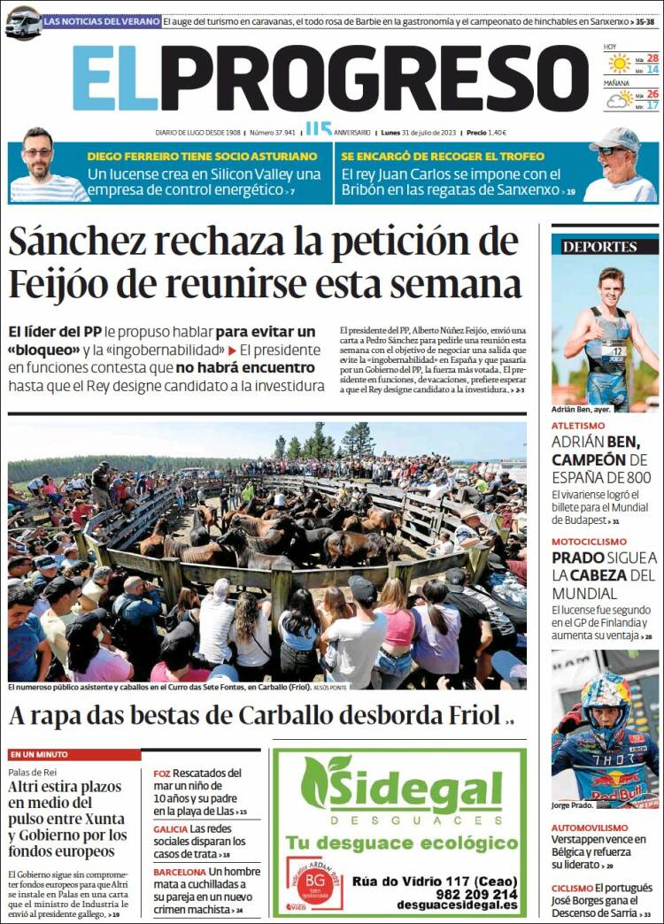 Portada de El Progreso (Espa&ntilde;a)