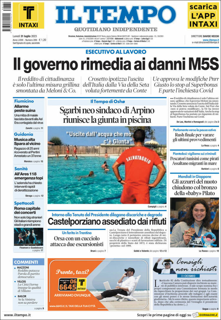 Portada de Il Tempo (Italia)