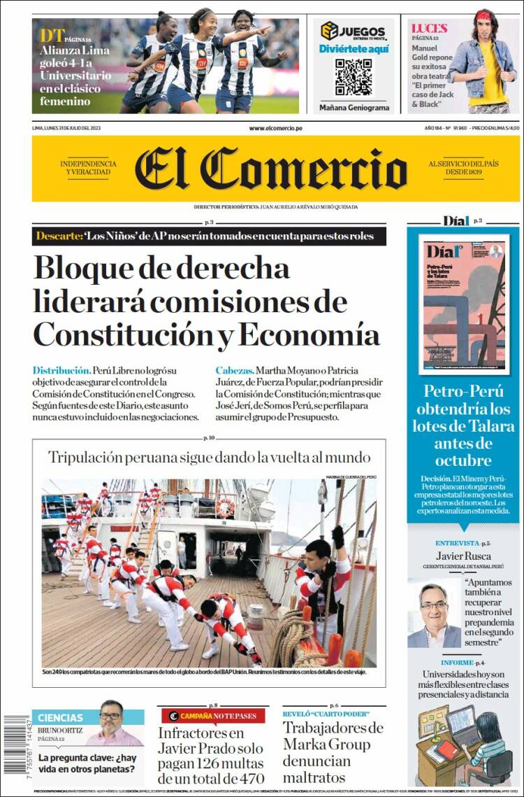 Portada de El Comercio (Perú)