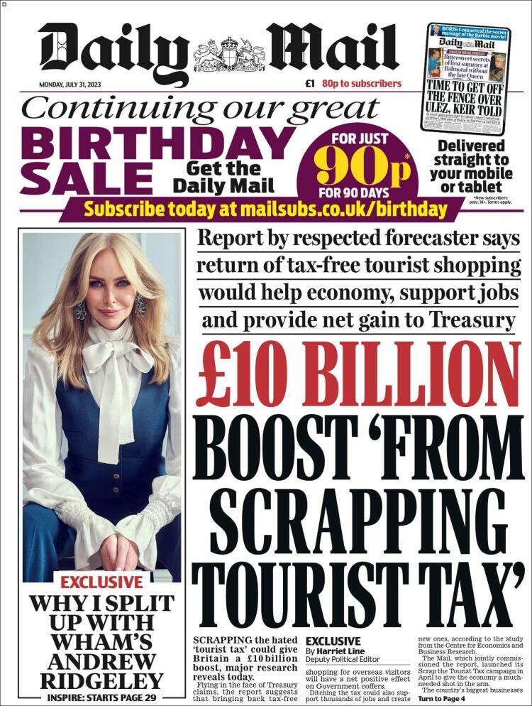 Portada de Daily Mail (Reino Unido)