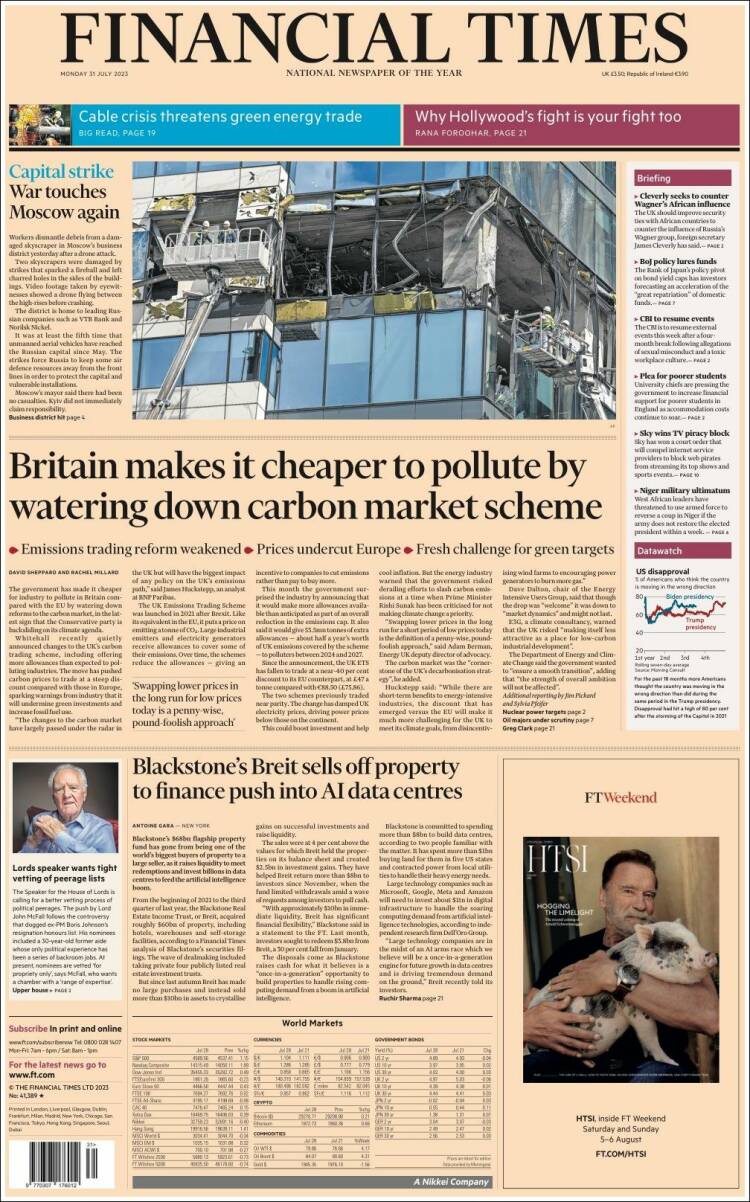 Portada de Financial Times (Reino Unido)