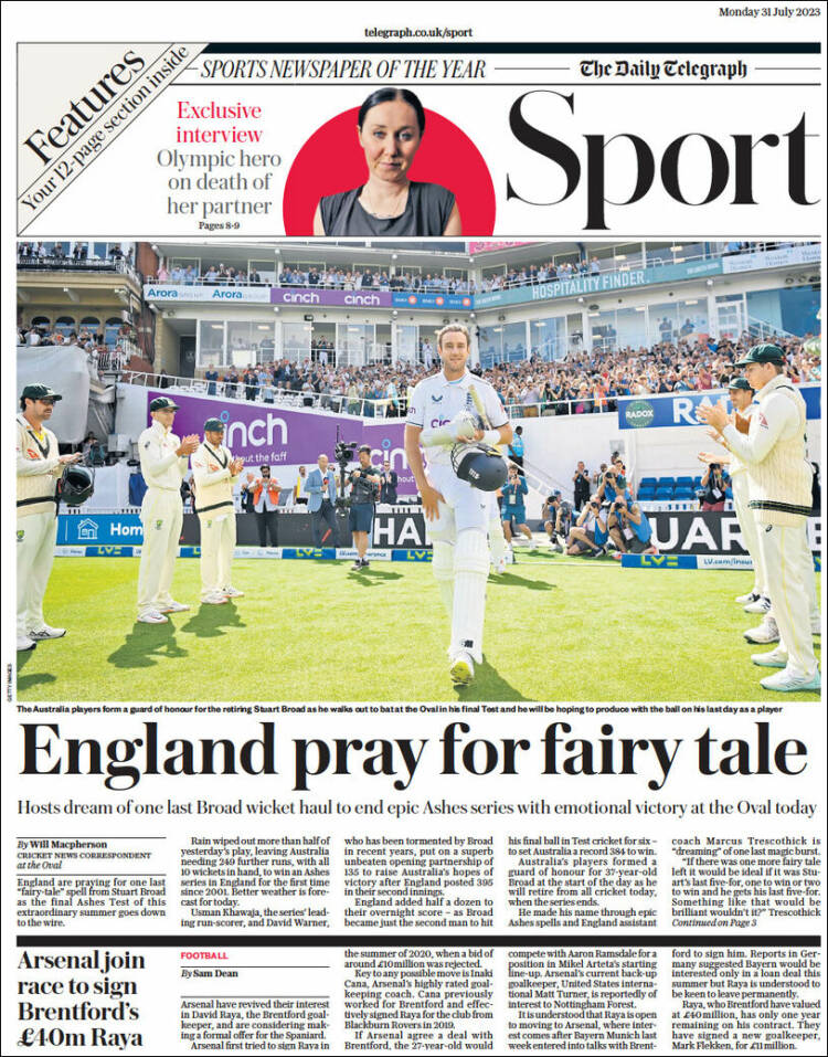 Portada de Telegraph Sport (Reino Unido)