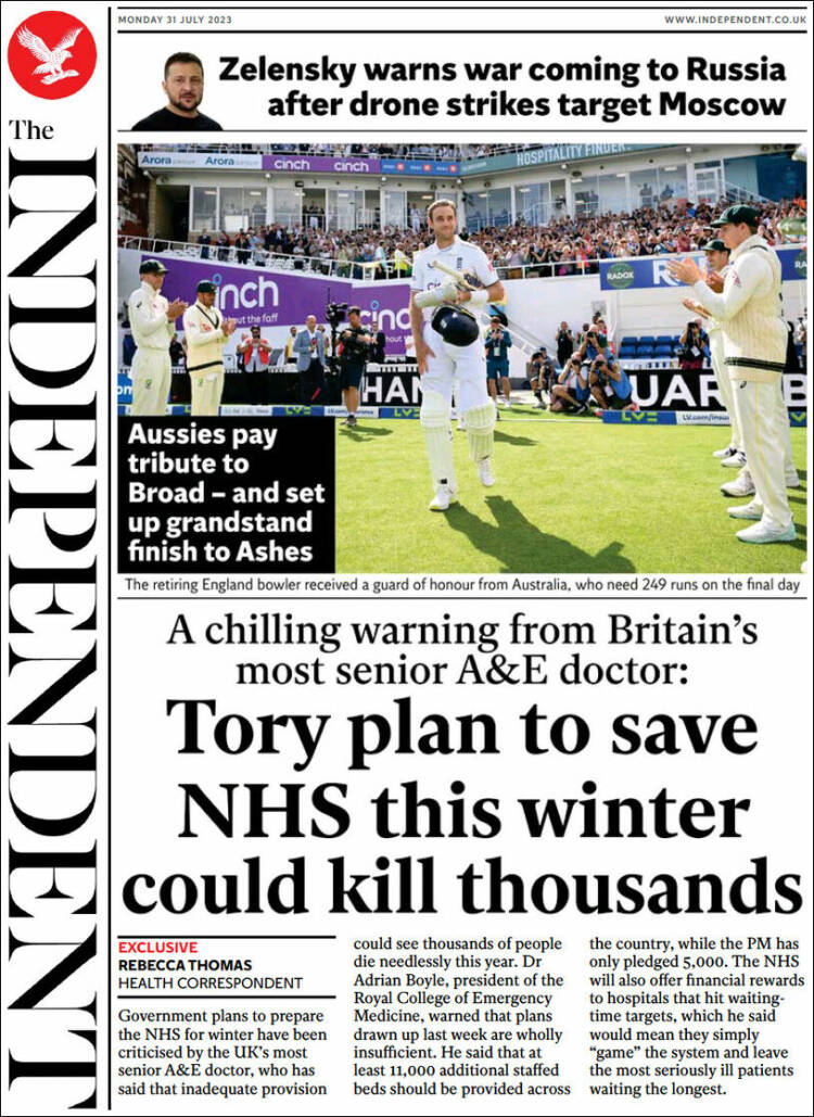 Portada de The Independent (Reino Unido)