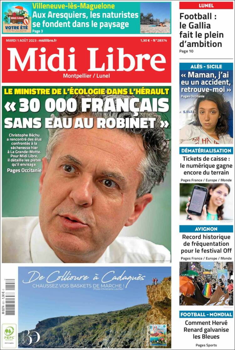 Portada de Midi Libre (Francia)