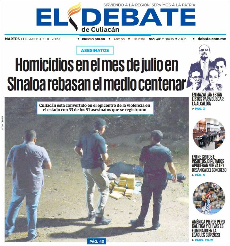 Portada de El Debate de Culiacán (México)