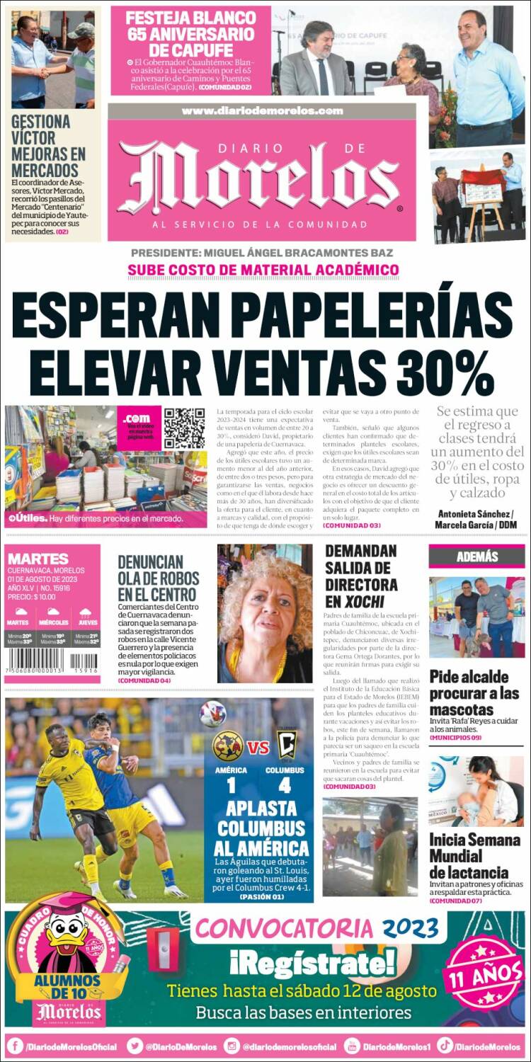 Portada de Diario de Morelos (Mexique)