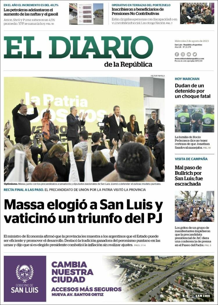 Portada de Diario de la República (Argentina)