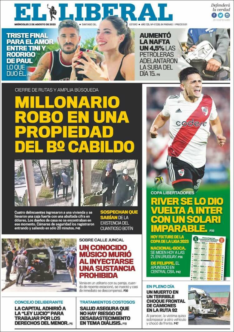 Portada de Diario El Liberal (Argentina)